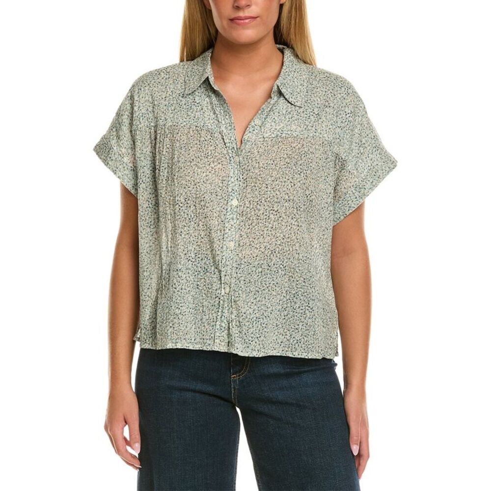 Velvet By Graham & Spencer Womens  Tige Short Sleeve Woven Top, Blue